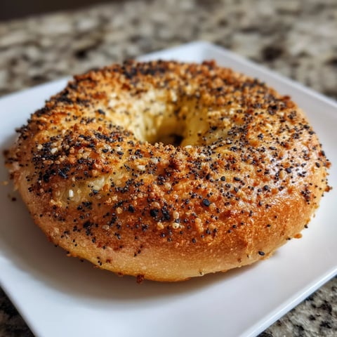 A bagel on a white plate.