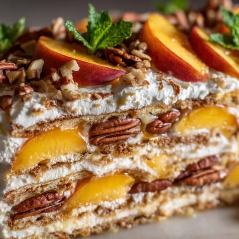 A slice of bourbon-peach icebox cake.