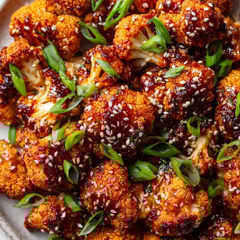 A plate of baked cauliflower with sesame seeds.