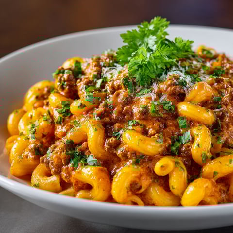 A bowl of Chipotle Creamy Beef Pasta.