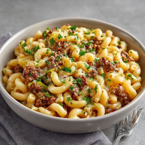 A bowl of beef macaroni with leeks.