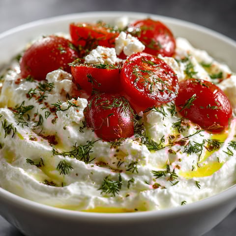 A bowl of garlic and feta yogurt.