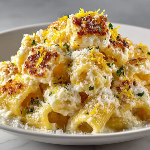 A plate of pasta with cheese and lemon.