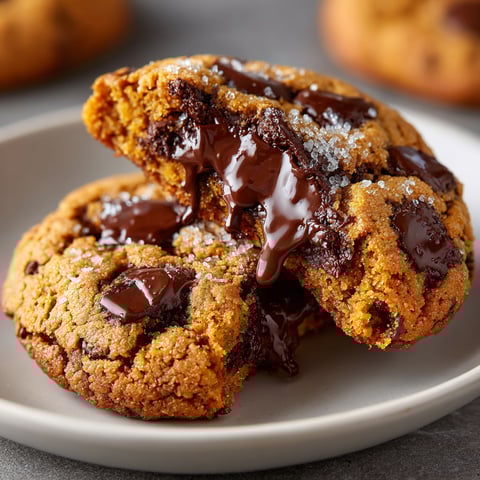A plate of cookies with chocolate drizzled on top.