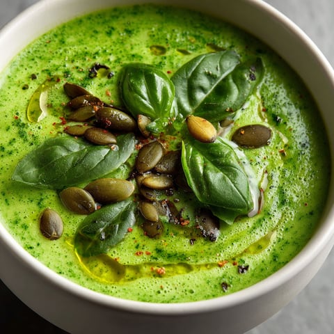 A bowl of soup with green vegetables and coconut.
