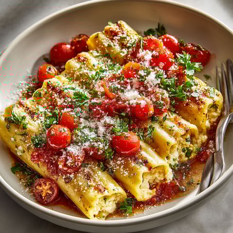 A plate of food with tomatoes and cheese on it.