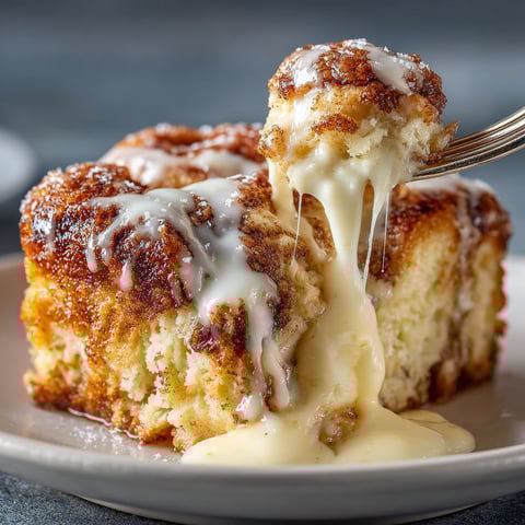 A cinnamon roll is being cut into pieces.