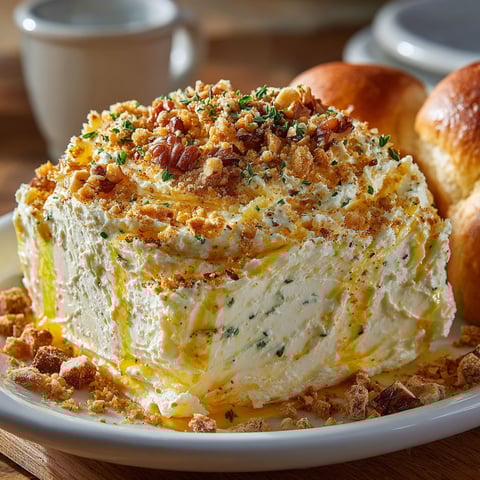 A plate of food with a casserole dish and a roll.