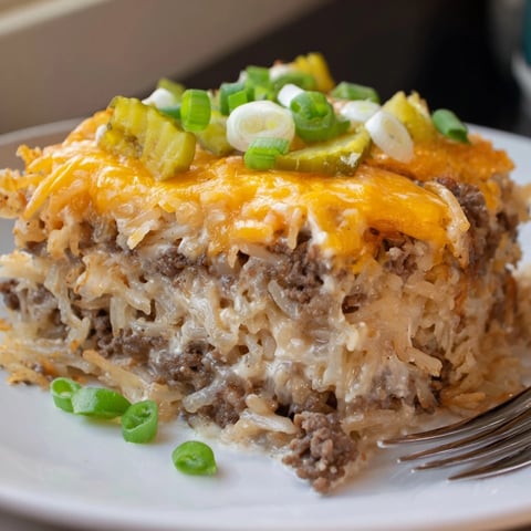 Golden and bubbly Cheeseburger Hash Brown Casserole fresh from the oven, ready to serve.