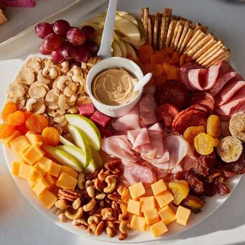 A festive charcuterie board with gingerbread dip and colorful fruits beckons guests.  