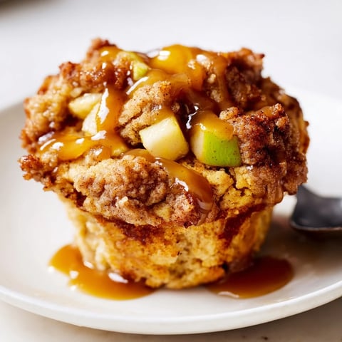 Moist caramel apple fritter muffin cups drizzled with sweet, gooey caramel treat.  