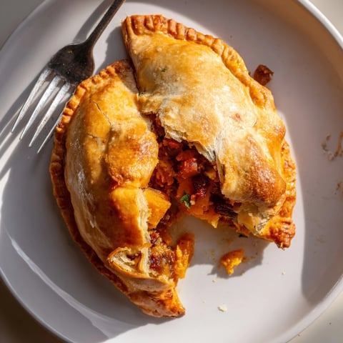 Golden Spiced Pumpkin & Chorizo Empanadas with flaky crust and savory filling.  
