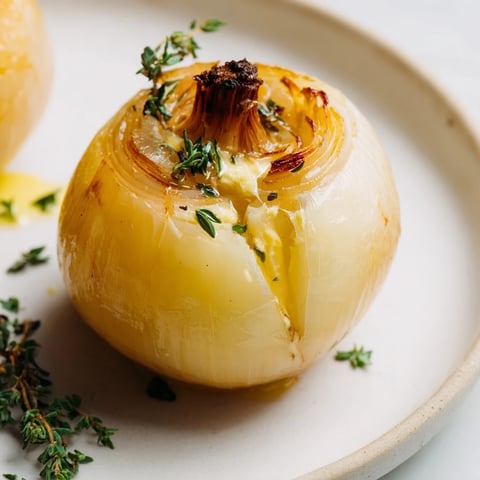 Golden brown, roasted Onion Boil: a meltingly tender onion bursting with herb-infused butter.