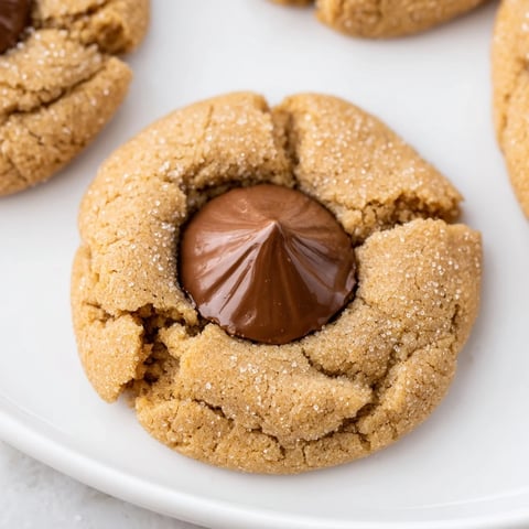 Warm, freshly baked 3-Ingredient Peanut Butter Blossoms, perfectly crowned with melted chocolate kisses.