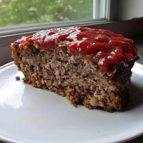 A hearty Stove Top Stuffing Meatloaf Hack, glistening with a ketchup glaze, ready for serving.