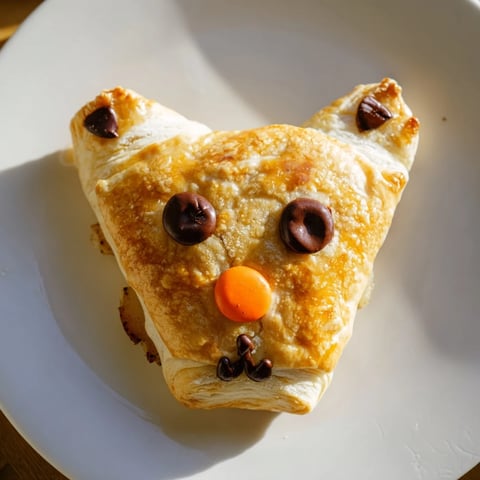 Golden-brown Autumn Harvest Fox-Shaped Bites, filled with spiced apple and pear, pictured ready to serve.