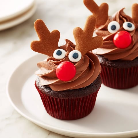 A festive Reindeer Holiday Dessert Platter shows chocolate cupcakes with gingerbread antlers and a cranberry mousse.