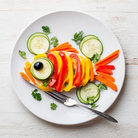 White fish fillet, carrot scales, light fish-shaped meal baked to a perfect, flavorful dish, ready to eat.