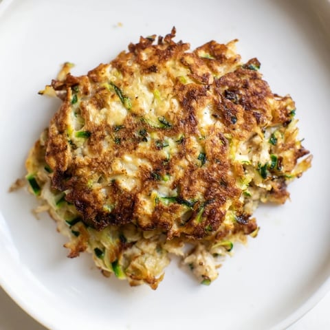 Golden-brown High-Protein Chicken Zucchini Fritters sizzling in a skillet, offering savory, wholesome bites.