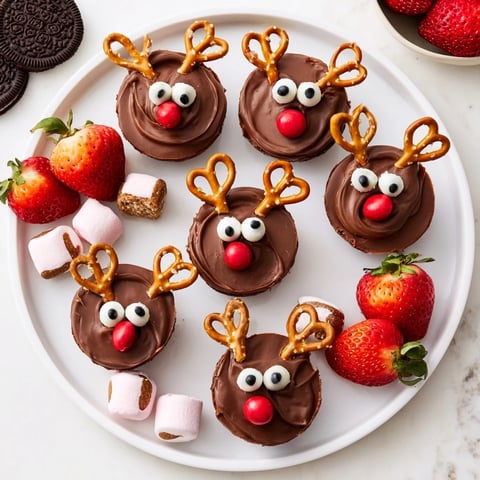 Chocolate Reindeer Pudding Cups presented on a festive board, a sweet, fun dessert perfect for holidays.