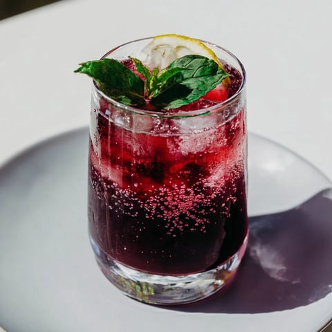 A vibrant Sleepy Girl Cherry Mocktail, garnished with mint, perfect for a relaxing evening.