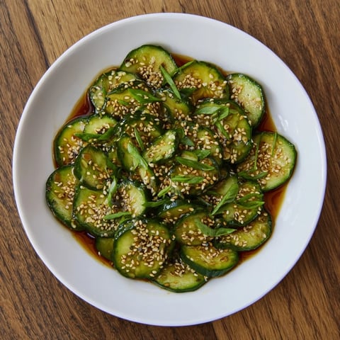 Vibrant Tangy Shaken Asian-Style Cucumber Salad featuring crisp cucumbers and a savory sesame dressing.