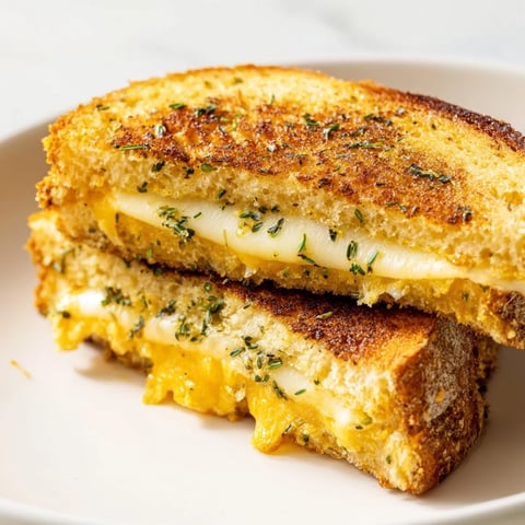Golden, melted cheddar oozing out of a delicious Garlic Butter Mayo Grilled Cheese, ready to eat.