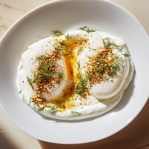 Cilbir with perfectly poached eggs and warm spiced brown butter over creamy yogurt.