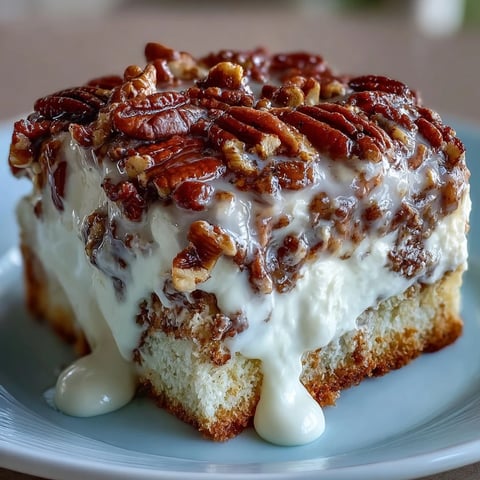 Butter Pecan Tres Leches Cake features soaked sponge cake crowned with toasted pecans and a dollop of sweet whipped cream.