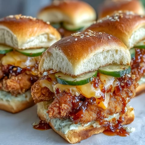 Golden-baked chicken tenders coated in spicy honey butter are layered with sharp cheddar and dill pickles inside soft slider buns, creating a decadent Spicy Honey Butter Chicken Sandwich Bake.