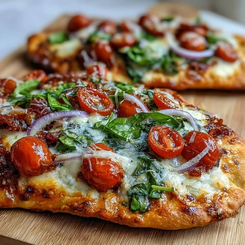 Golden Crispy Garlic Parmesan Naan Pizza on a baking sheet with bubbly cheese and fresh toppings.