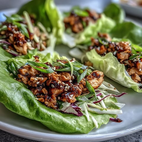 Freshly cooked Potsticker-Inspired Chicken Lettuce Boats filled with savory ginger chicken in crisp butter lettuce cups.