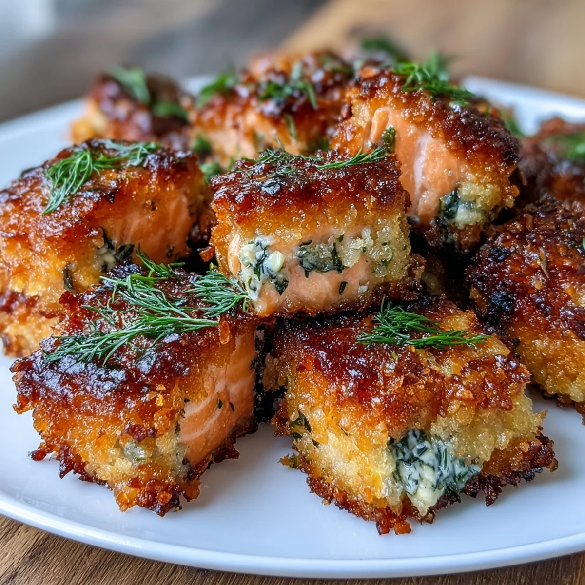 Crispy panko crusted salmon bites baked to golden perfection, ideal for appetizers or a quick dinner.  