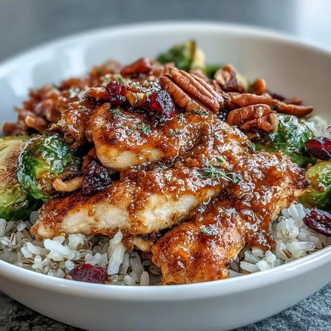 Maple Dijon Chicken Sweet Potato Bowls with roasted Brussels sprouts and nutty rice.