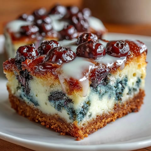 Golden, fudgy blondies studded with juicy blueberries and a hint of vanilla, perfect for a sweet summer treat.  