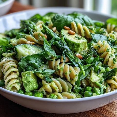 A vibrant spring pasta salad with peas, herbs, and creamy green goddess dressing—perfect for fresh seasonal gatherings.  