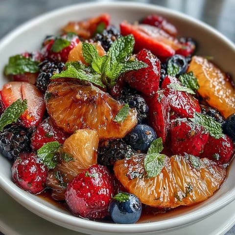 Citrus and Berry Spring Fruit Salad with Mint, a vibrant medley of fresh berries and citrus segments, lightly sweetened and garnished with fragrant mint.  