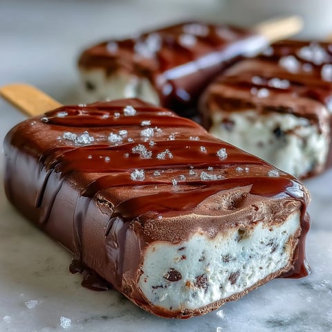 Creamy vanilla bean frappuccino fudge pops with rich coffee flavor and a decadent chocolate drizzle.  