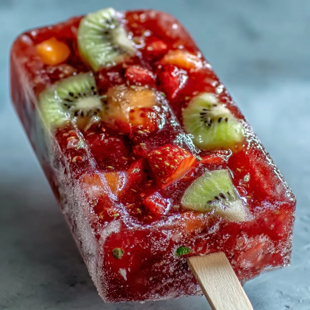 Strawberry Daiquiri Popsicles with vibrant fresh fruit chunks and a boozy rum kick, frozen into irresistible summer treats.