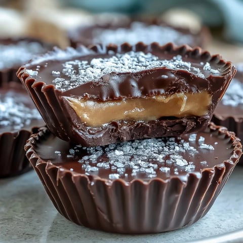 Decadent homemade dark chocolate peanut butter cups with creamy, lightly salted filling, perfect for satisfying sweet cravings.