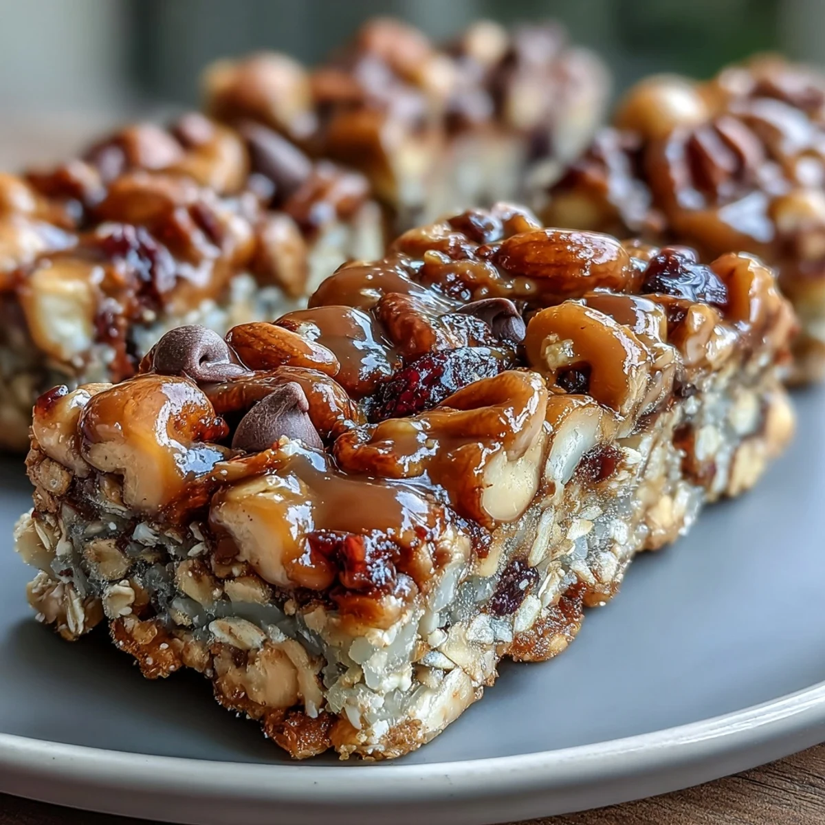 Chewy Trail Mix Bars with Oats and Honey, loaded with nuts, seeds, and dried fruit for a wholesome snack.  