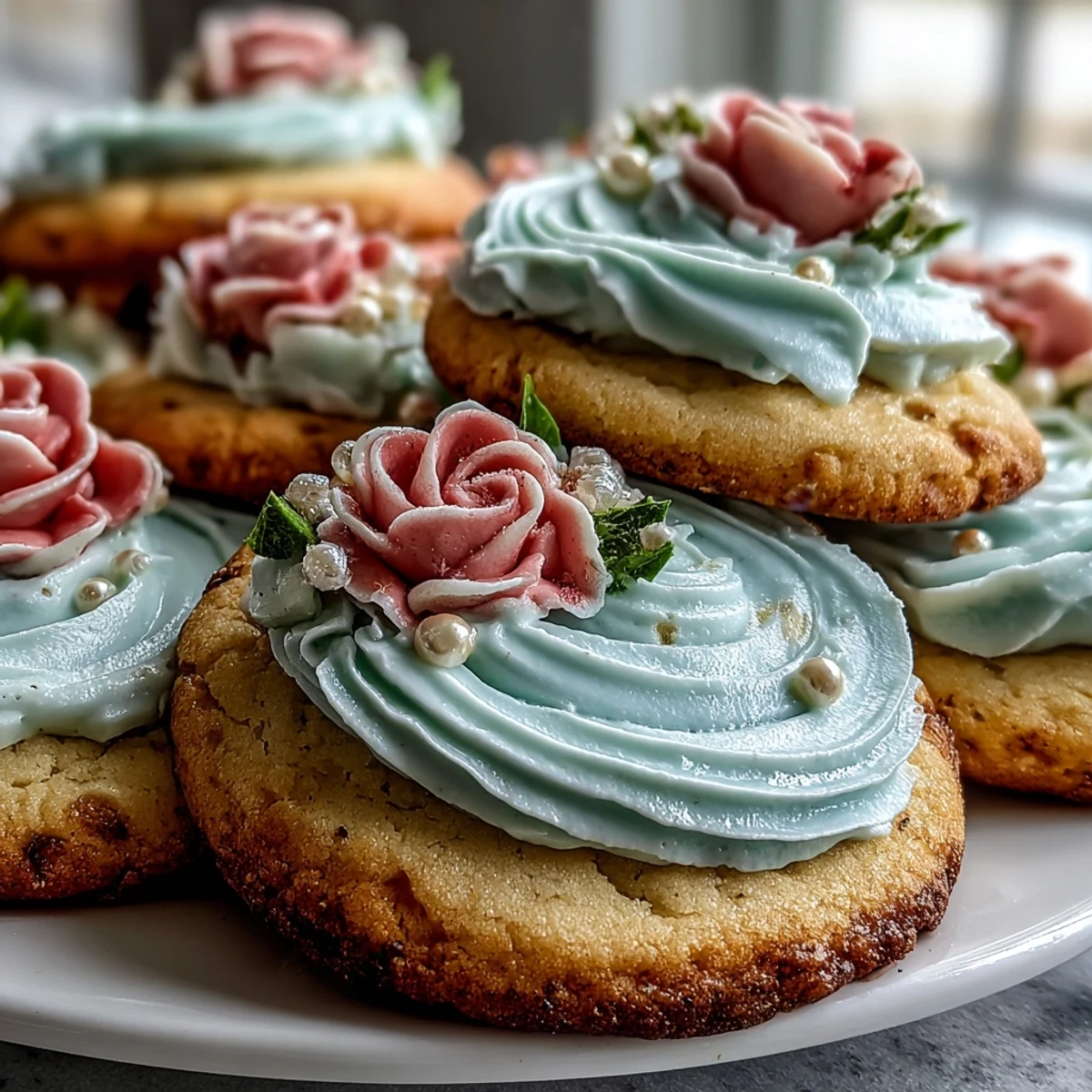 Beautiful flower-shaped cookies with pastel icing, perfect for baby showers and spring celebrations.