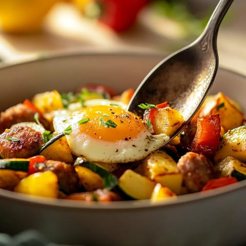 A spoon is in a bowl of food.