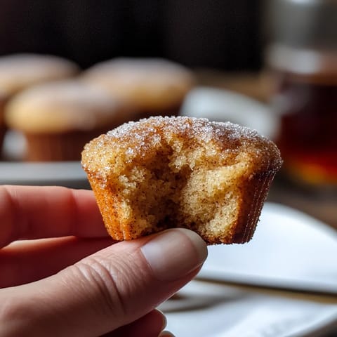 A person holding a cupcake with sugar on top.
