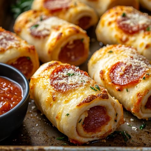 A tray of pepperoni rolls.