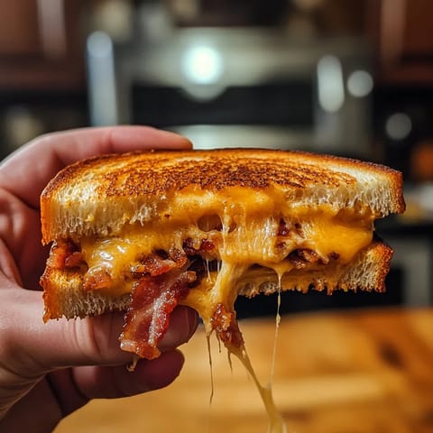 A hand holding a piece of cheese toast.