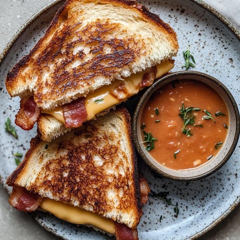 A plate with a bowl of soup and a sandwich.