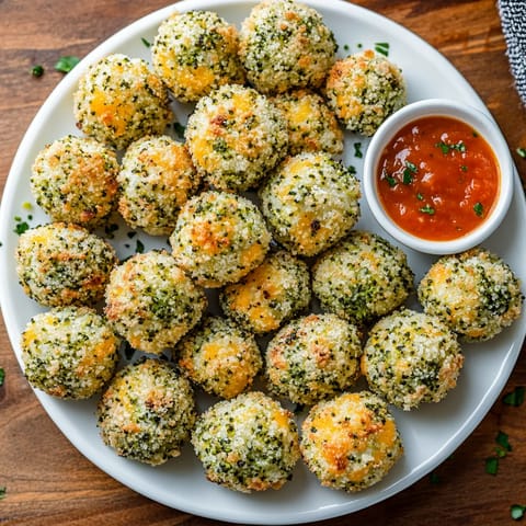 A plate of cheese balls with a dipping sauce.