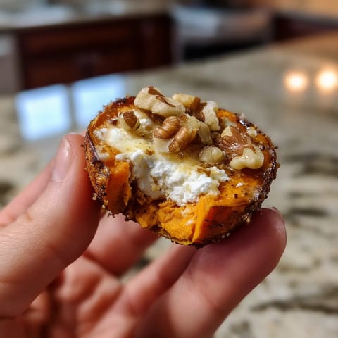 A hand holding a small food item.