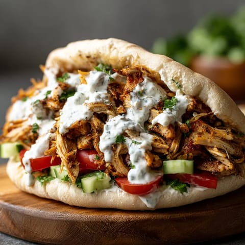 A sandwich with meat and vegetables on a wooden table.
